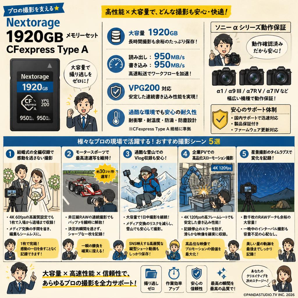 【メモリーセット CFexpress Type A  1920GB】Nextorage 1920GB CFexpress Type A VPG200 メモリーカード NX-A1SEシリーズ 読み：950MB/s 書き：950MB/s NX-A1SE1920G/INE ソニー αシリーズ動作保証 用途