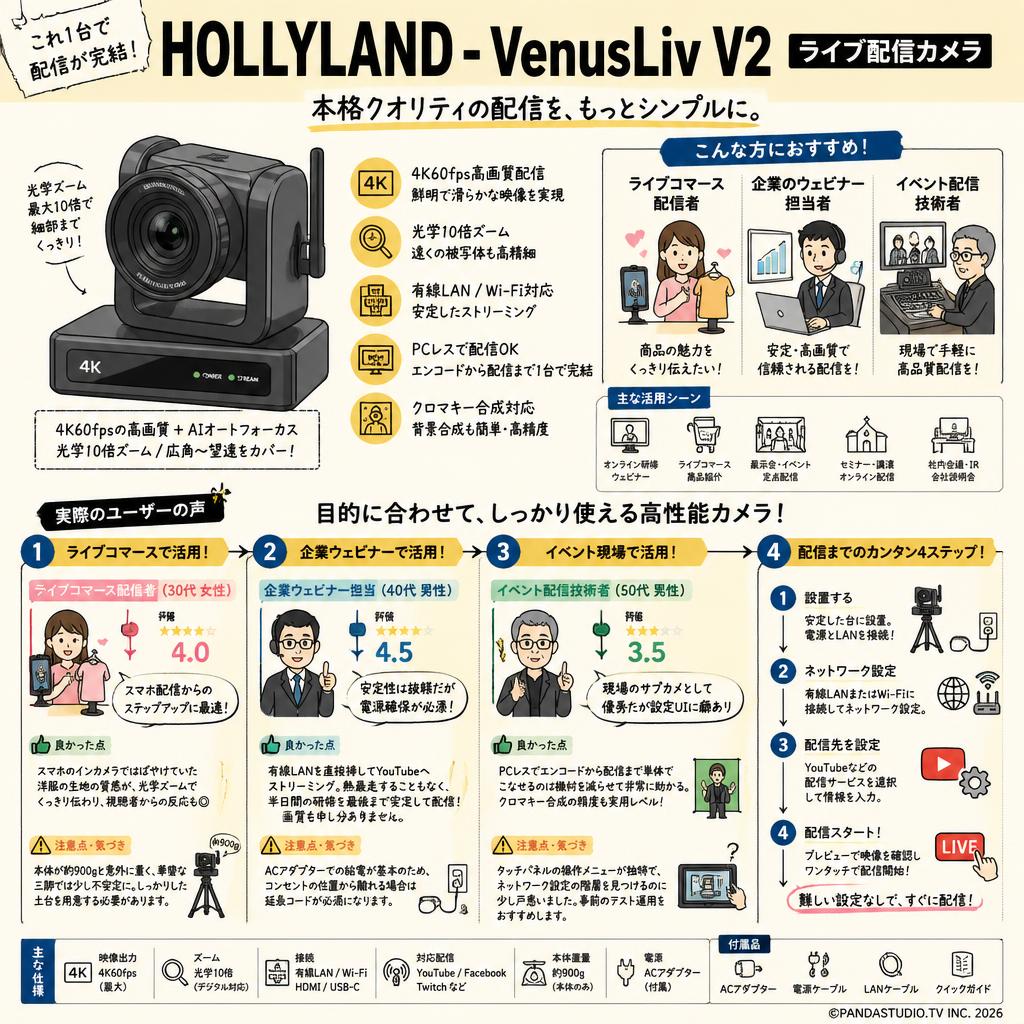 HOLLYLAND-VenusLiv V2 ライブ配信カメラ インターネット上のお客様の声（評判）