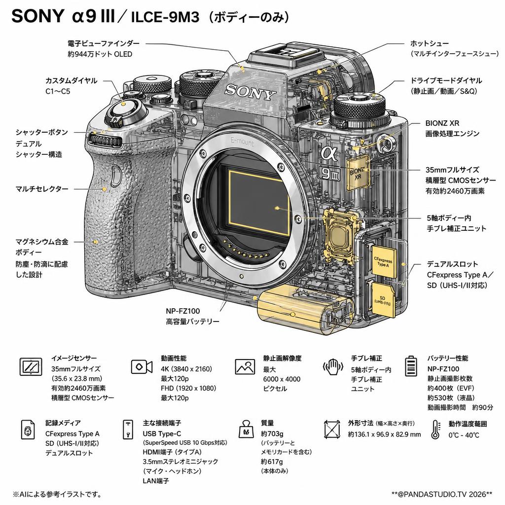 SONY α9 III／ ILCE-9M3 （ボディーのみ） スペック