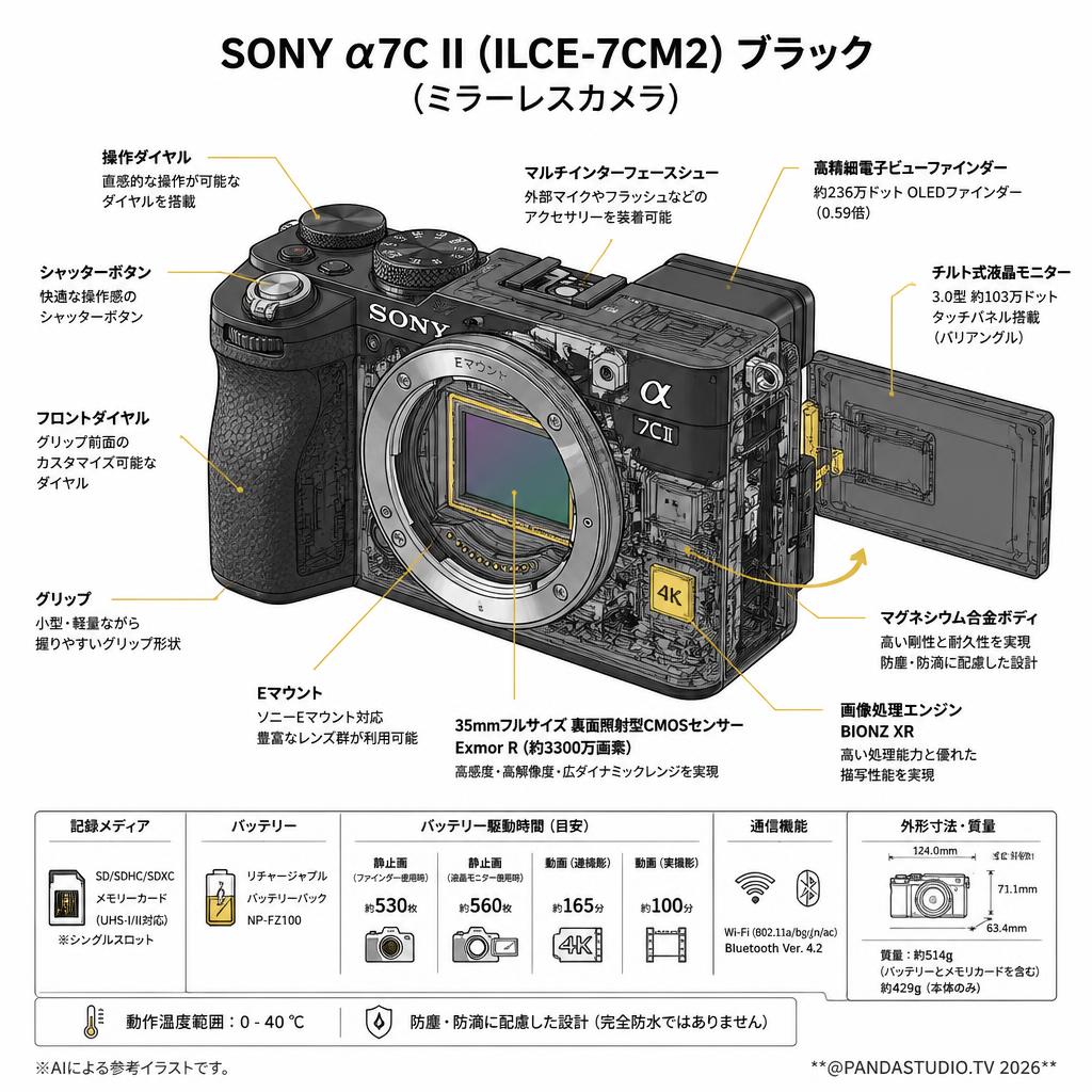 SONY α7C II ILCE-7CM2 ブラック(ミラーレスカメラ) スペック
