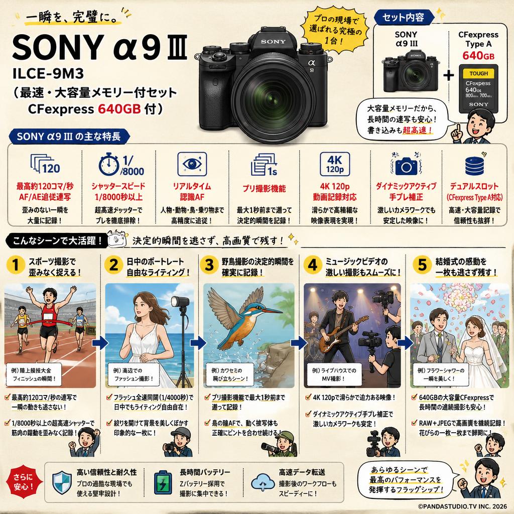 SONY α9 III／ ILCE-9M3 （最速・大容量メモリー付セット CFexpress 640GB 付） 用途