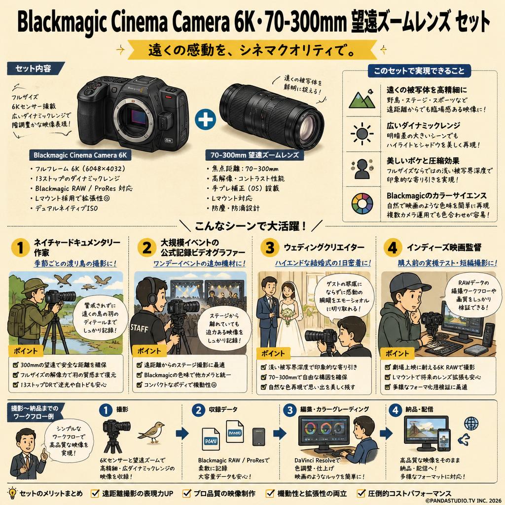 Blackmagic  Cinema Camera 6K・70-300mm 望遠ズームレンズ セット おもな対象のお客様