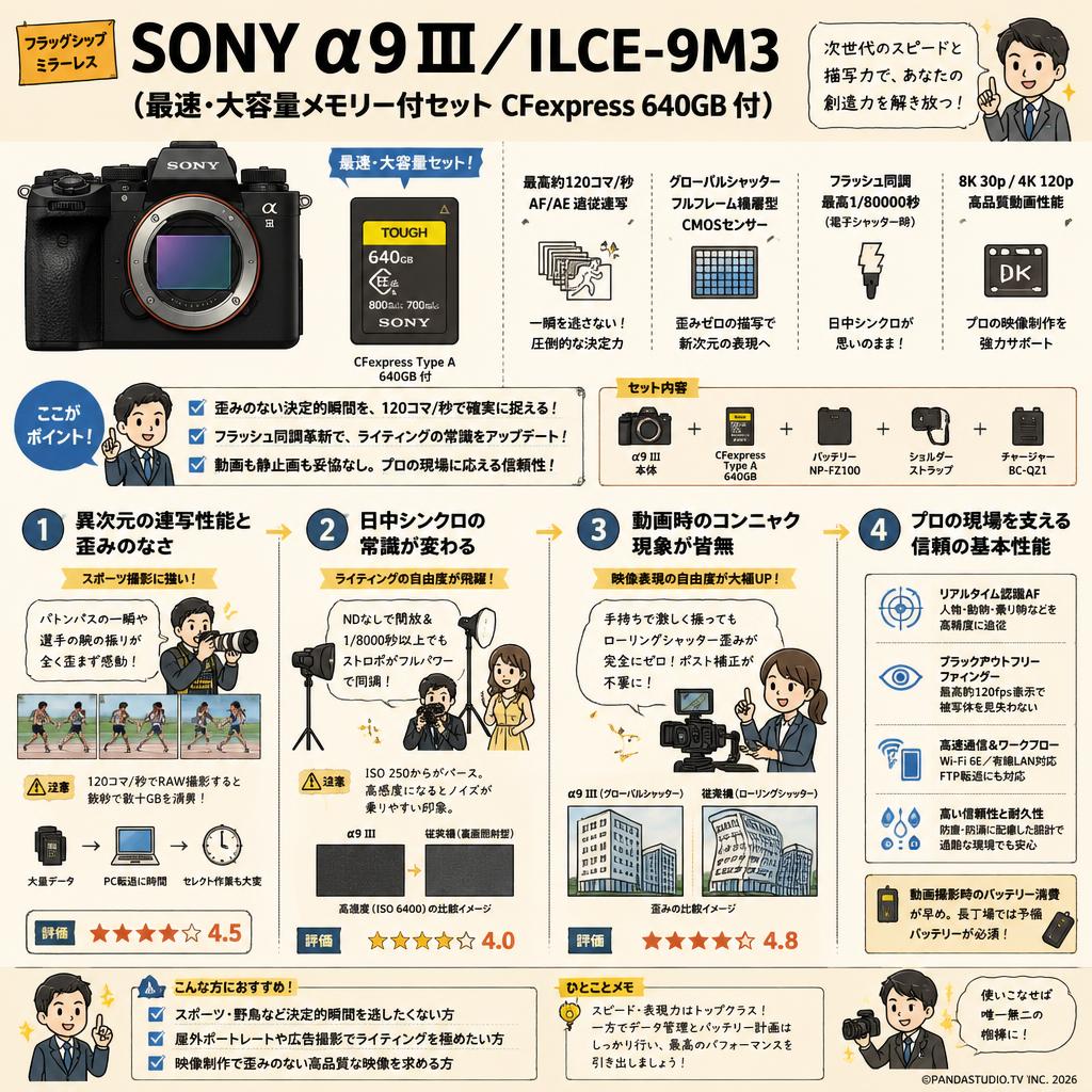 SONY α9 III／ ILCE-9M3 （最速・大容量メモリー付セット CFexpress 640GB 付） インターネット上のお客様の声（評判）