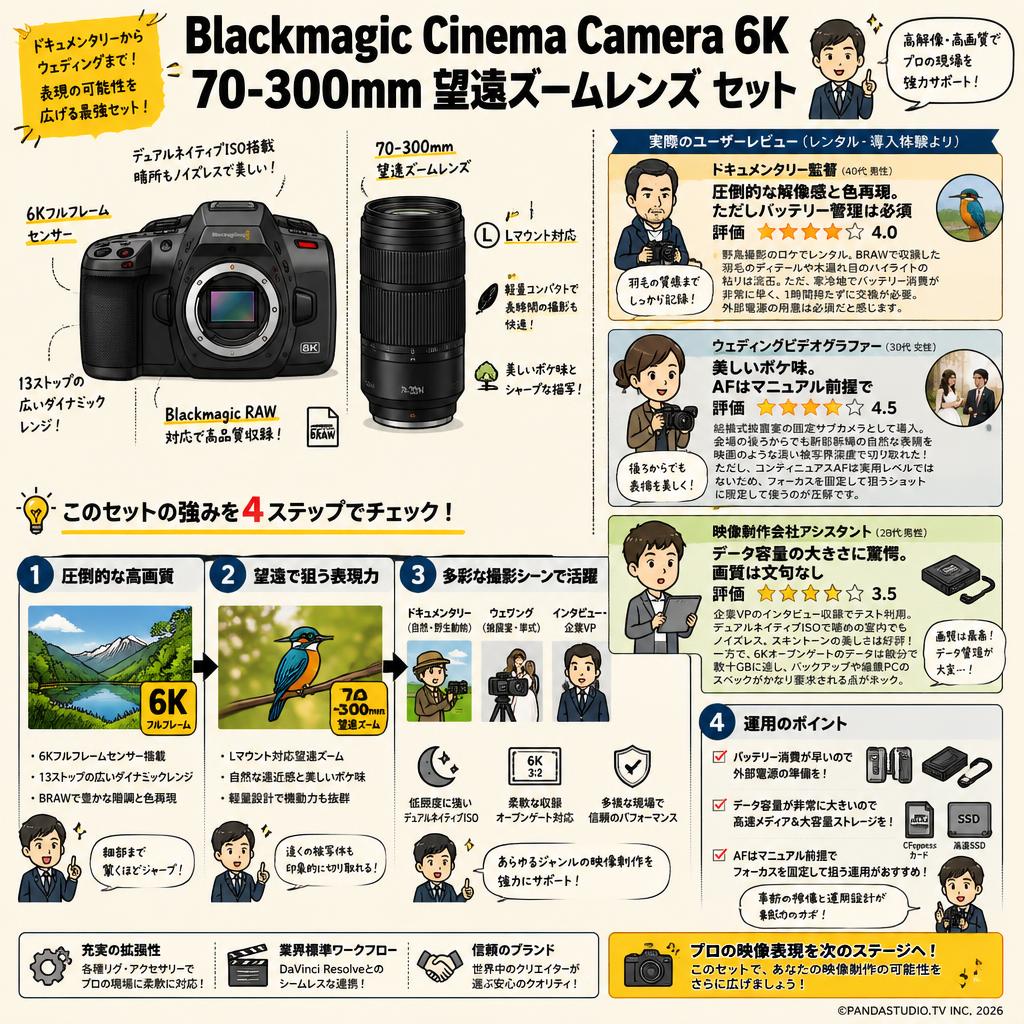 Blackmagic  Cinema Camera 6K・70-300mm 望遠ズームレンズ セット インターネット上のお客様の声（評判）