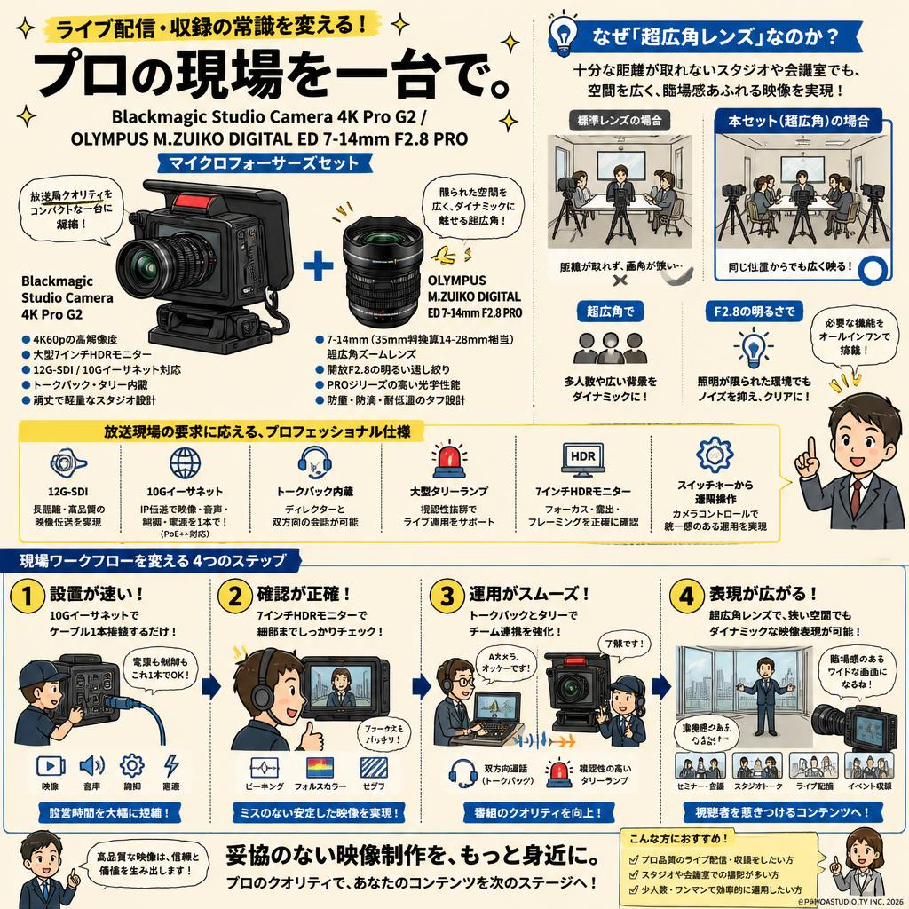 Blackmagic Studio Camera 4K Pro G2 / OLYMPUS M.ZUIKO DIGITAL ED 7-14mm F2.8 PRO マイクロフォーサーズセット 概要