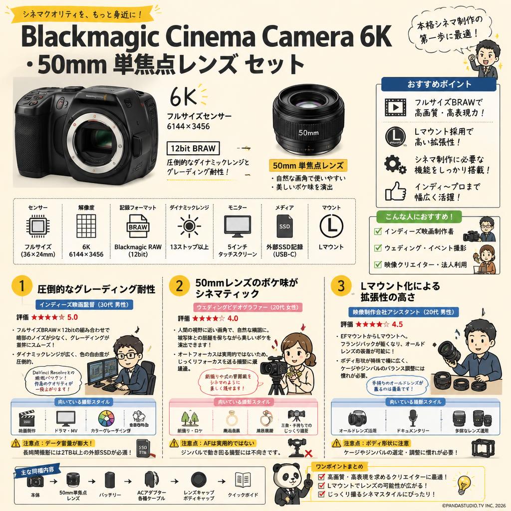 Blackmagic  Cinema Camera 6K・50mm 単焦点レンズ セット インターネット上のお客様の声（評判）