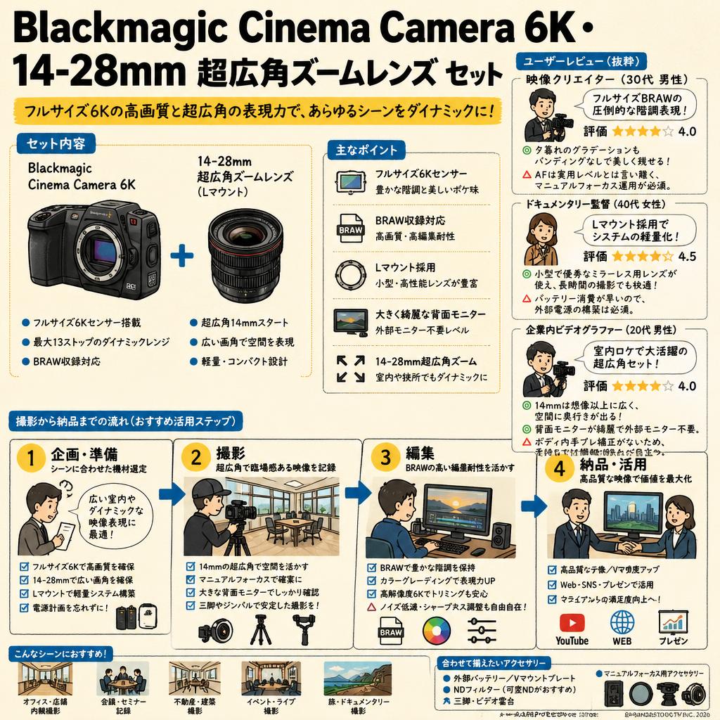 Blackmagic  Cinema Camera 6K・14-28mm 超広角ズームレンズ セット インターネット上のお客様の声（評判）
