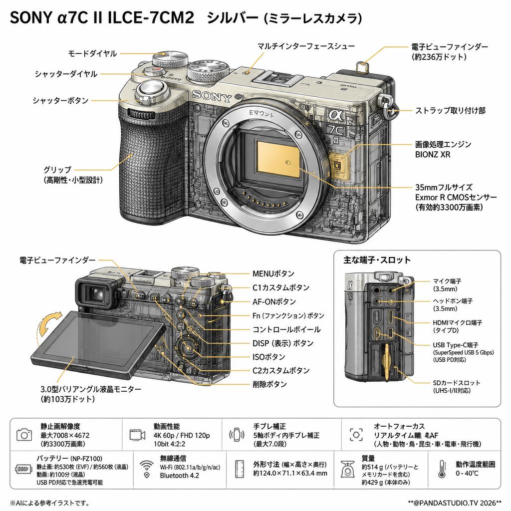 SONY α7C II ILCE-7CM2  シルバー(ミラーレスカメラ) スペック