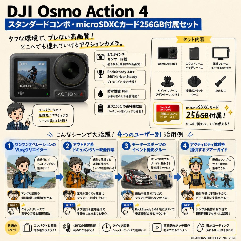 DJI Osmo Action 4 スタンダードコンボ・ microSDXCカード256GB付属