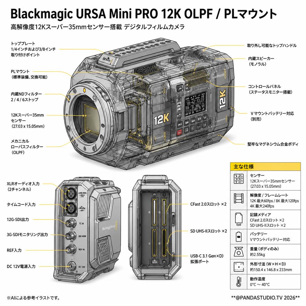 Blackmagic URSA Mini PRO 12K OLPF / PLマウント スペック