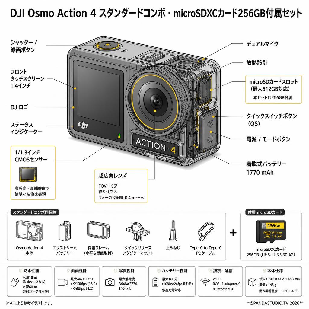 DJI Osmo Action 4 スタンダードコンボ・ microSDXCカード256GB付属