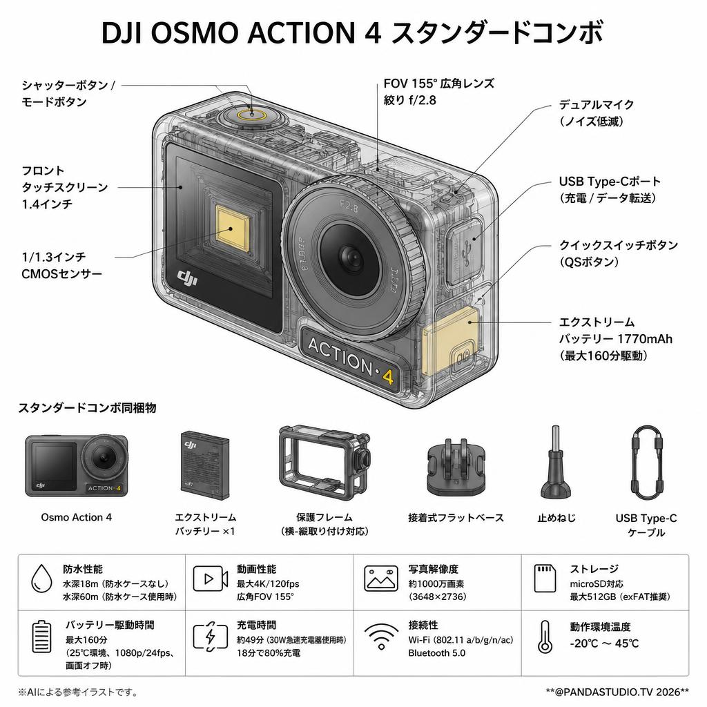 DJI Osmo Action 4 スタンダードコンボ スペック