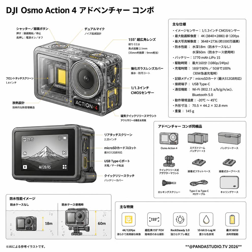DJI  Osmo Action 4 アドベンチャー コンボ スペック