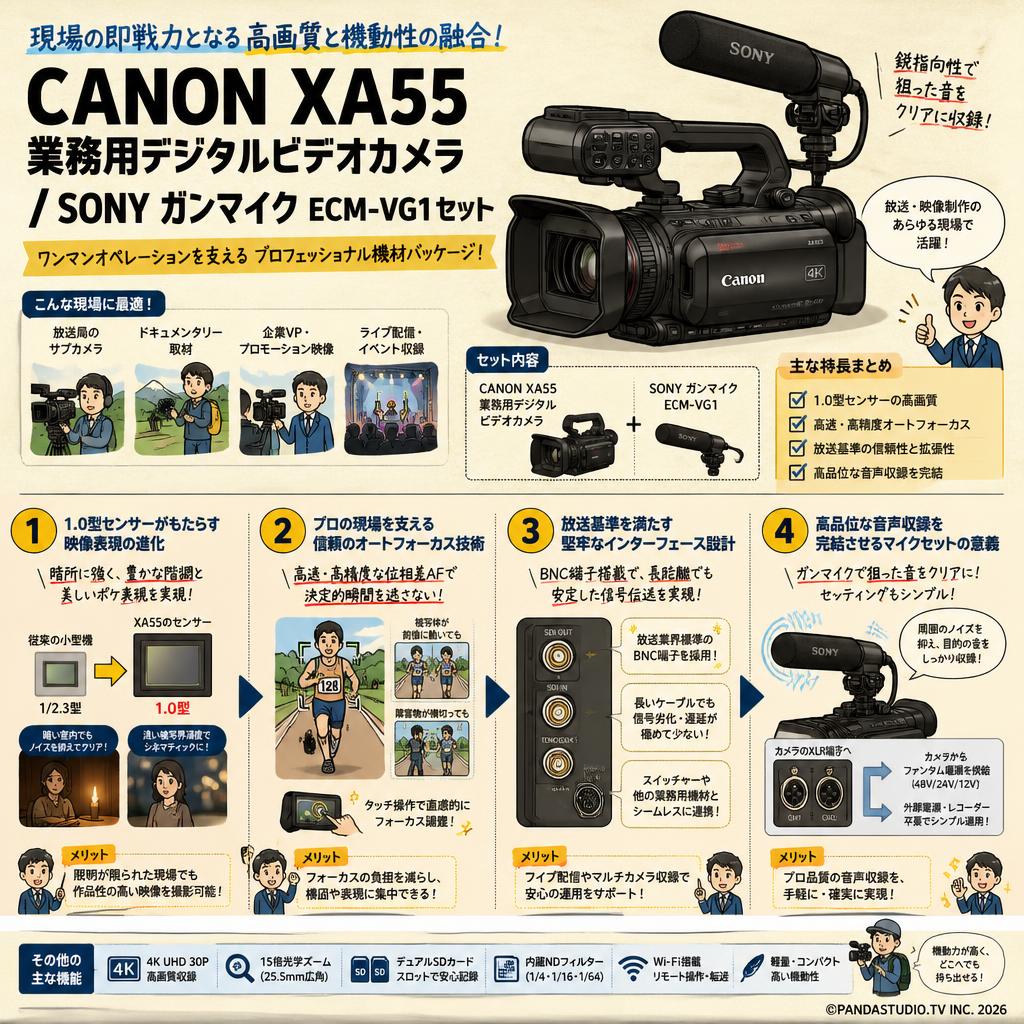 CANON XA55 業務用デジタルビデオカメラ / SONY ガンマイク ECM-VG1セット 概要