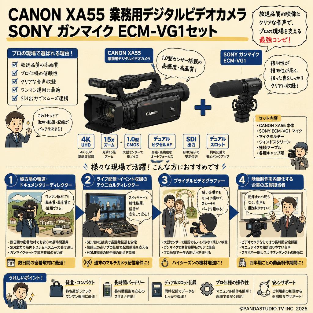 CANON XA55 業務用デジタルビデオカメラ / SONY ガンマイク ECM-VG1セット おもな対象のお客様