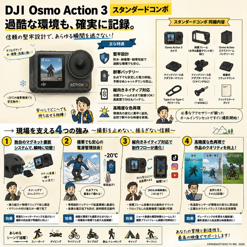 DJI Osmo Action 3 スタンダードコンボ | パンダスタジオ・レンタル