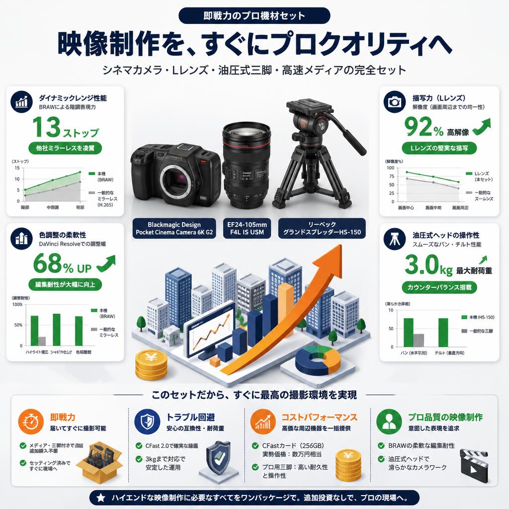Blackmagic Design Pocket Cinema Camera 6K G2 / EF24-105mm F4L IS / リーベック  グランドスプレッダーHS-150 / Wise CFast 2.0 256GB セット セールスポイント