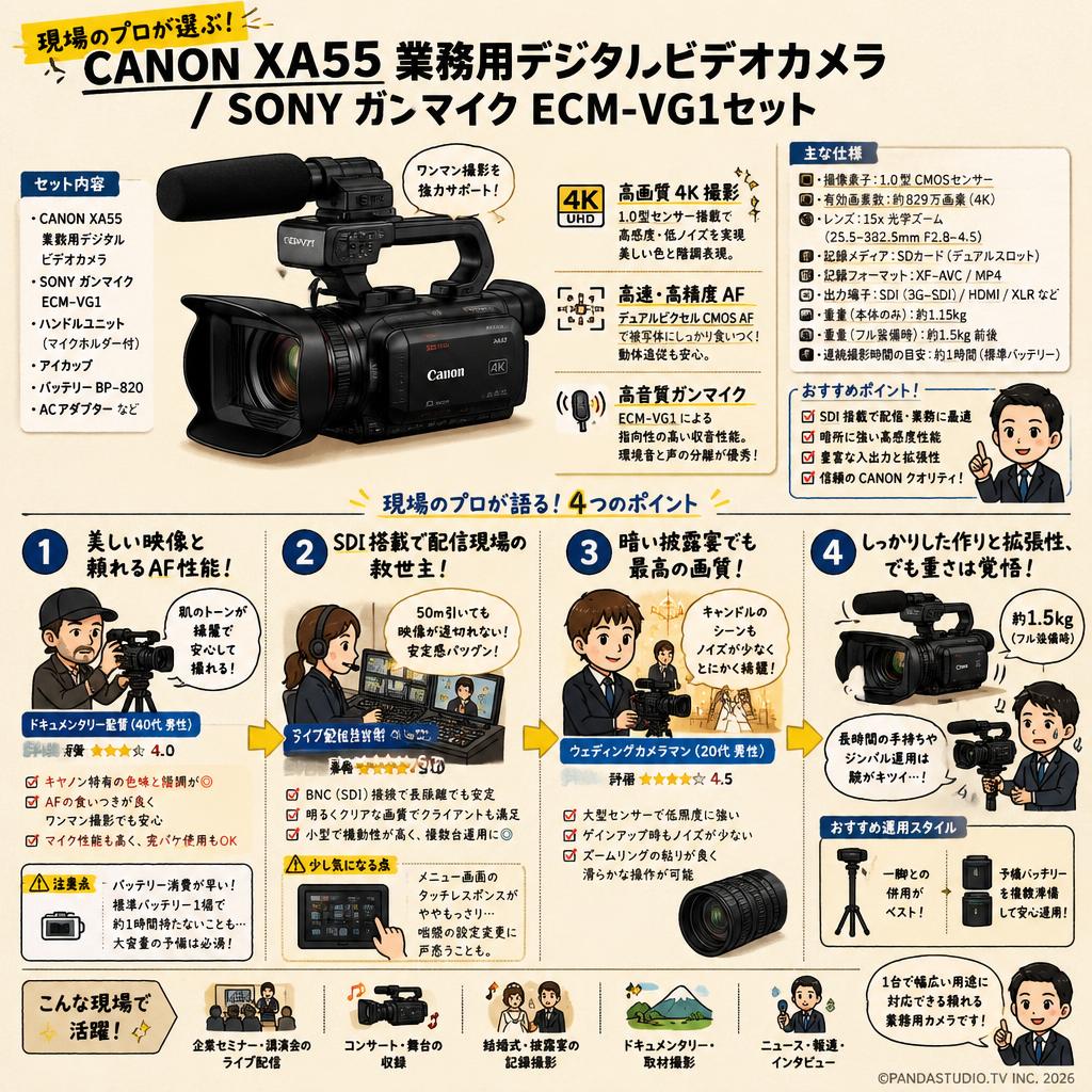 CANON XA55 業務用デジタルビデオカメラ / SONY ガンマイク ECM-VG1セット インターネット上のお客様の声（評判）