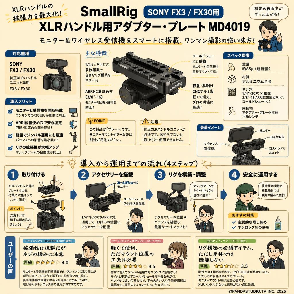 SmallRig SONY FX3 FX30用 XLRハンドル用アダプター・プレート MD4019 インターネット上のお客様の声（評判）