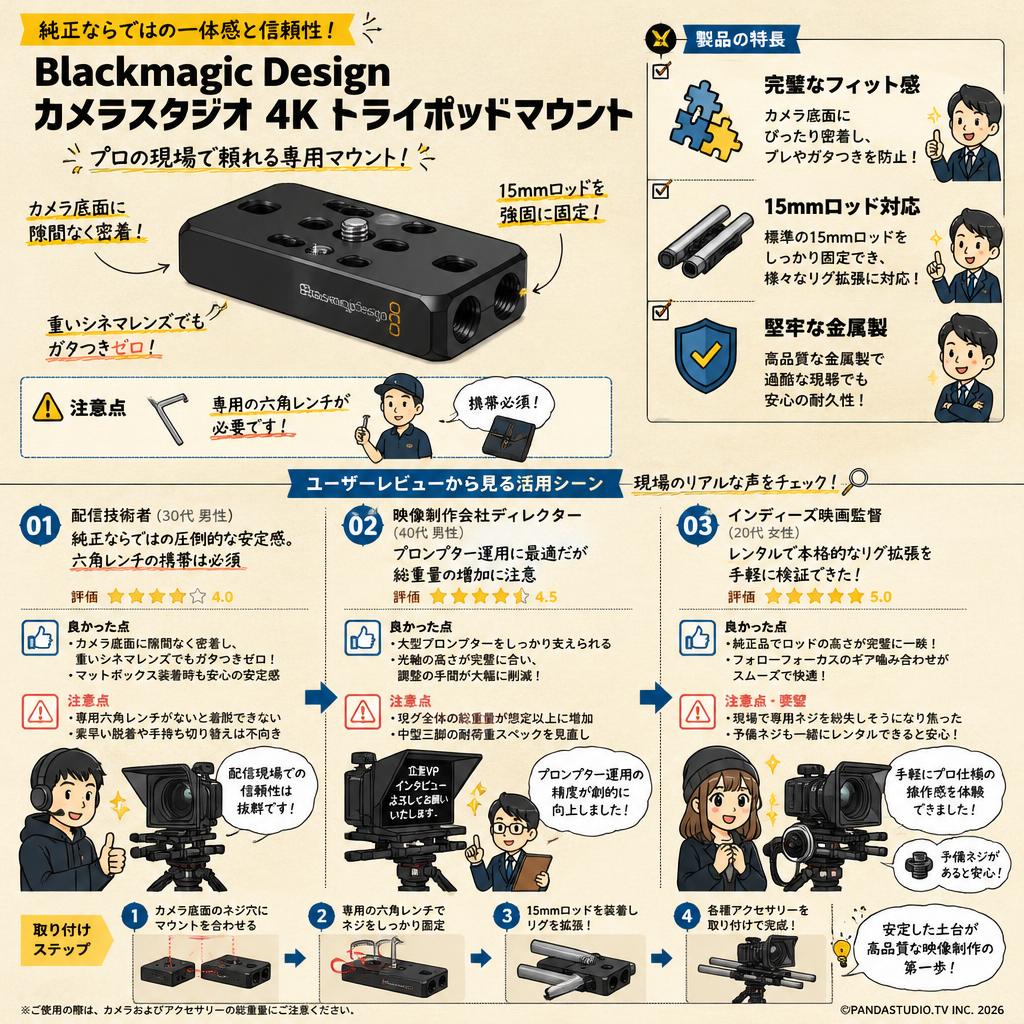 Blackmagic Design Camera Studio 4K Tripod Mount インターネット上のお客様の声（評判）