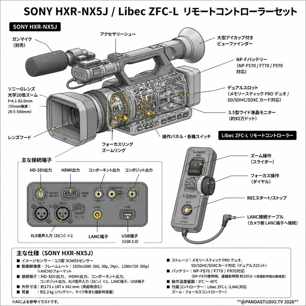 SONY HXR-NX5J / Libec ZFC-L リモートコントローラーセット スペック