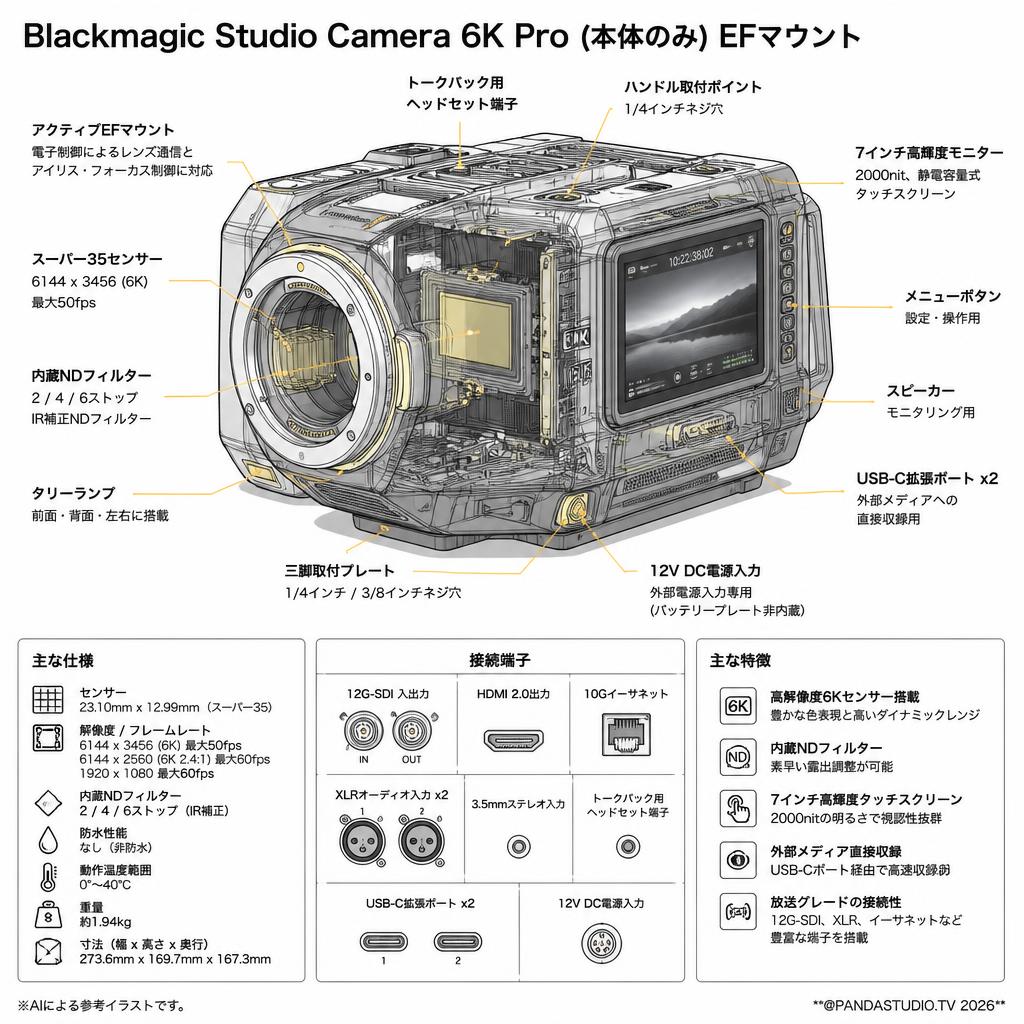 Blackmagic Studio Camera 6K Pro (本体のみ) EFマウント スペック