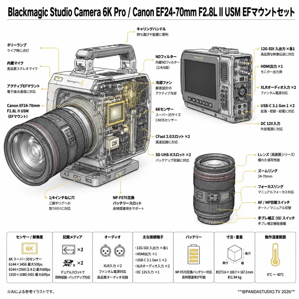 Blackmagic Studio Camera 6K Pro / Canon EF24-70mm F2.8L II USM EFマウントセット スペック