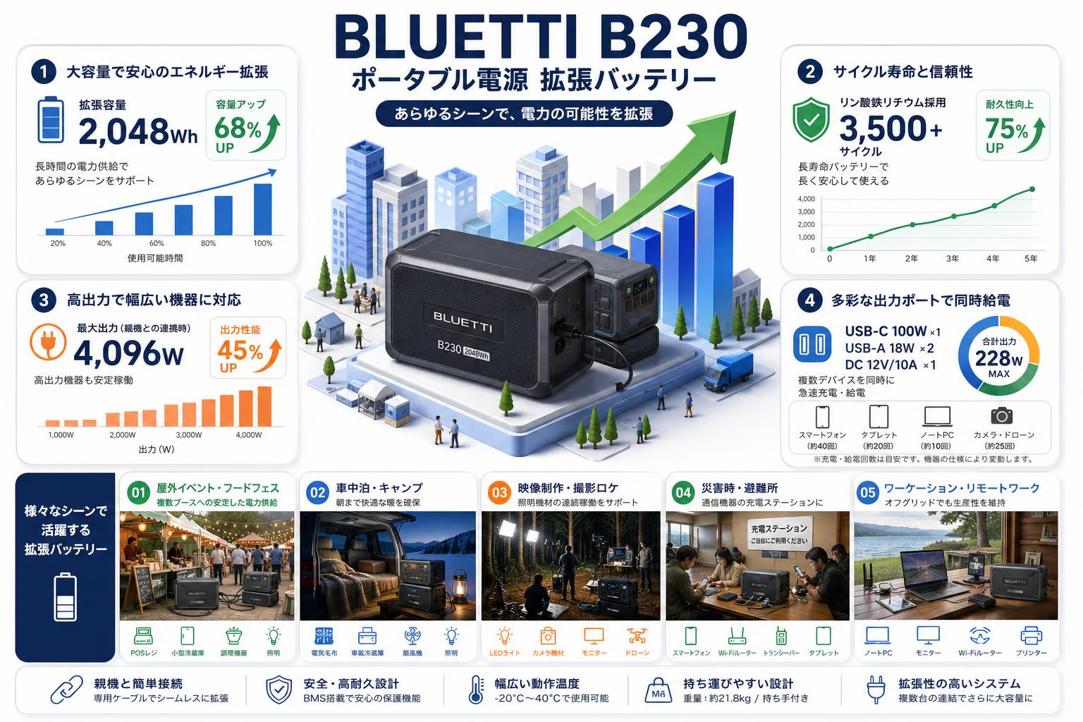 BLUETTI B230 ポータブル電源 拡張バッテリー 用途