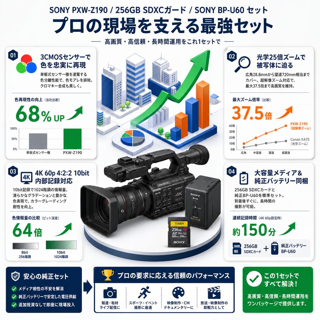 SONY PXW-Z190 / 256GB SDXCガード / SONY BP-U60  セット セールスポイント