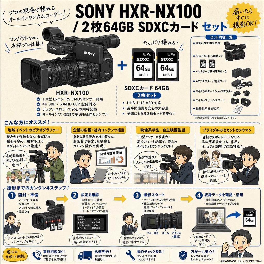SONY HXR-NX100 / 2枚64GB SDXCカード セット おもな対象のお客様