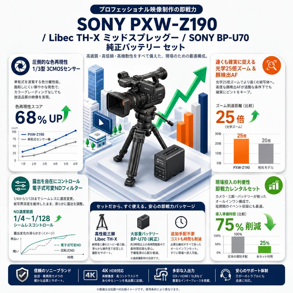 SONY PXW-Z190 / Libec TH-X ミッドスプレッダー / SONY BP-U70 純正バッテリー セット セールスポイント