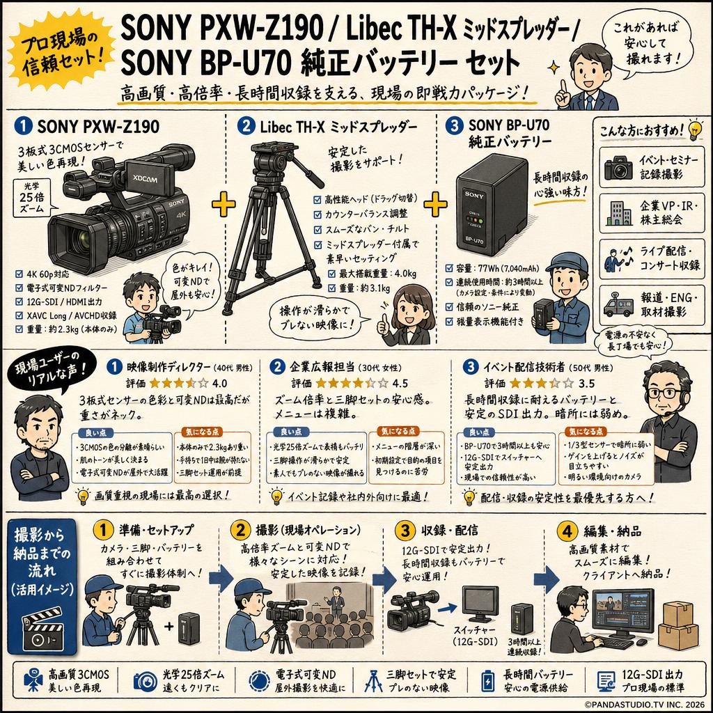 SONY PXW-Z190 / Libec TH-X ミッドスプレッダー / SONY BP-U70 純正バッテリー セット インターネット上のお客様の声（評判）