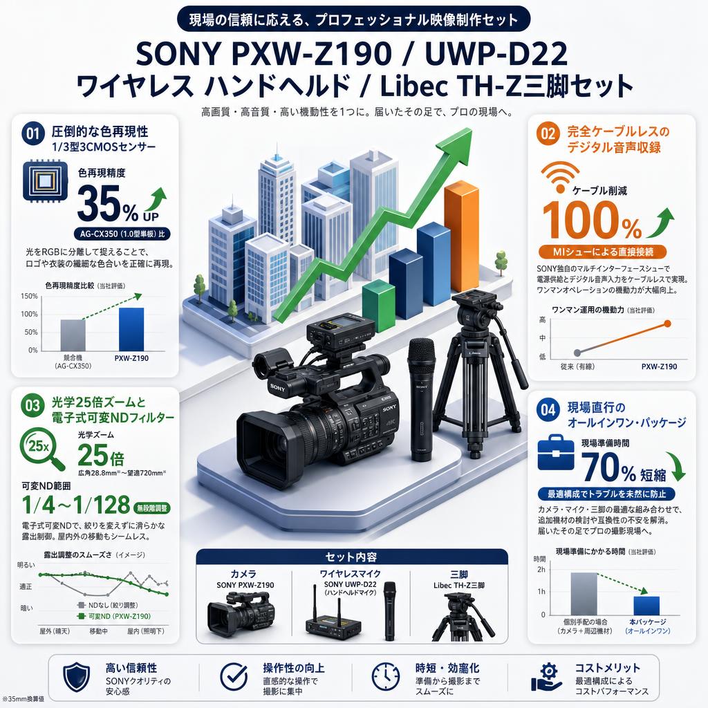 SONY PXW-Z190 / UWP-D22 ワイヤレス ハンドヘルド / Libec TH-Z三脚セット セールスポイント