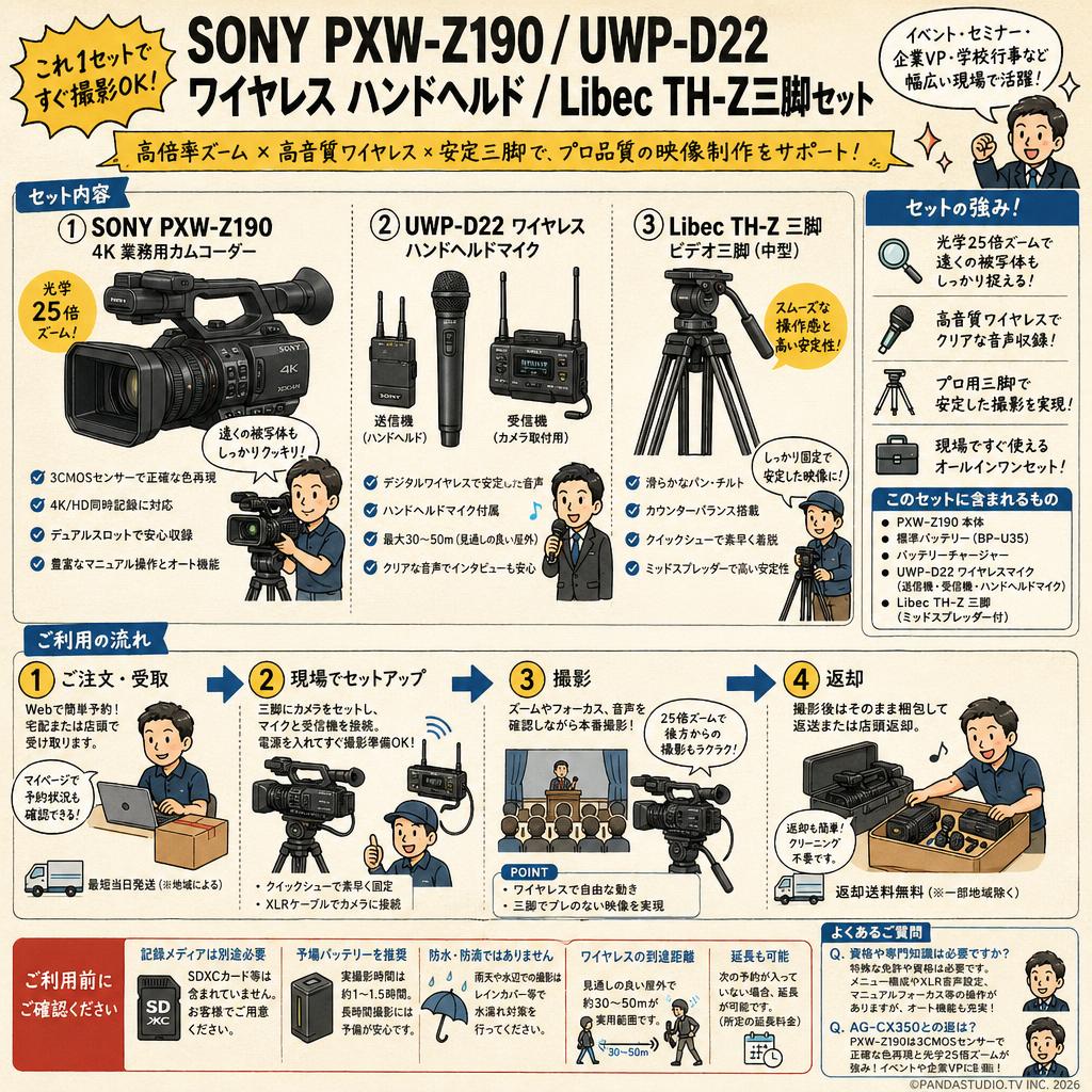 SONY PXW-Z190 / UWP-D22 ワイヤレス ハンドヘルド / Libec TH-Z三脚セット FAQ（よくある質問と答え）