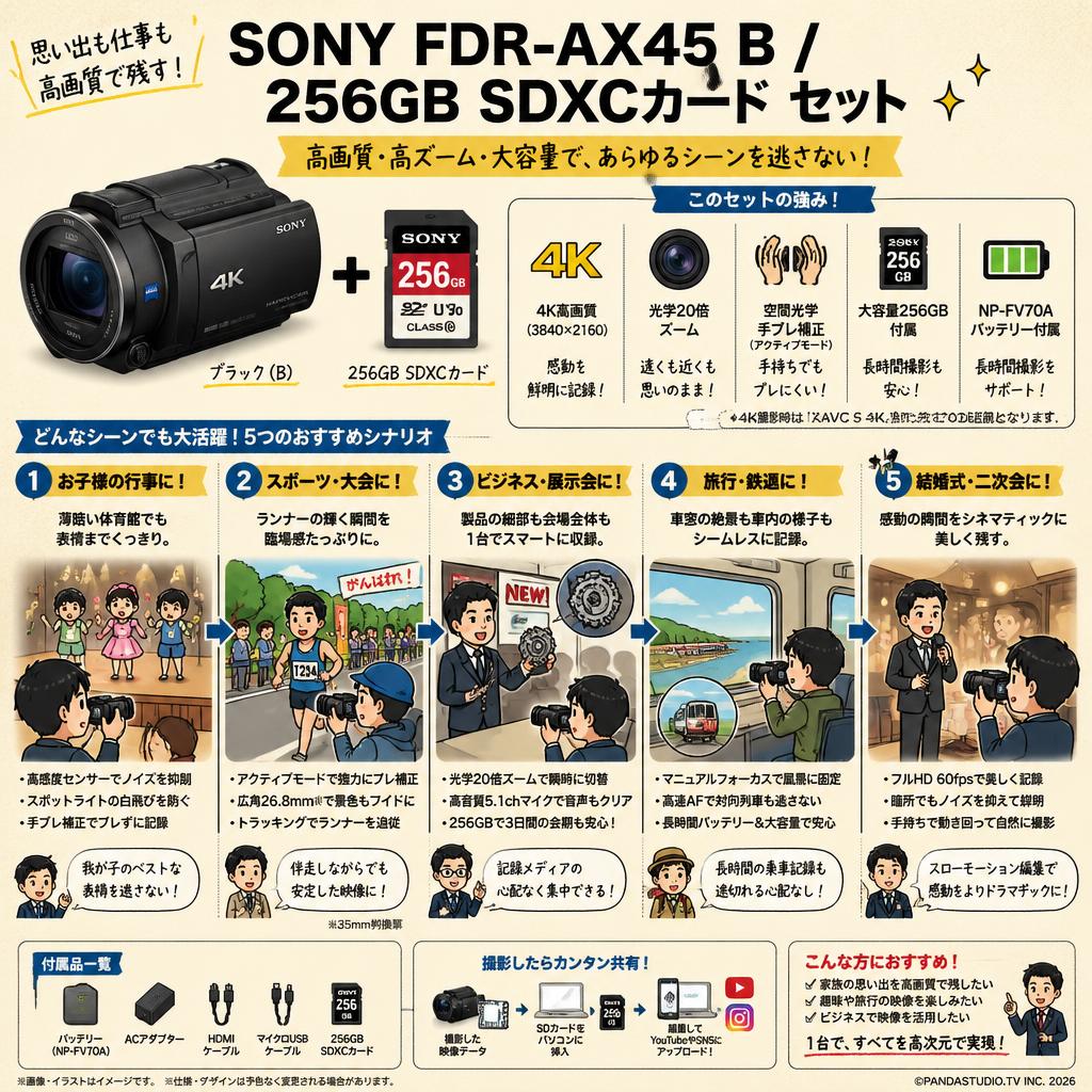 SONY FDR-AX45 B / 256GB SDXCカード セット 用途