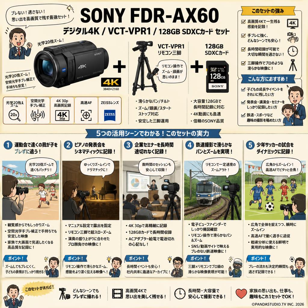 SONY FDR-AX60 デジタル４K / VCT-VPR1 / 128GB SDXCカード セット 用途