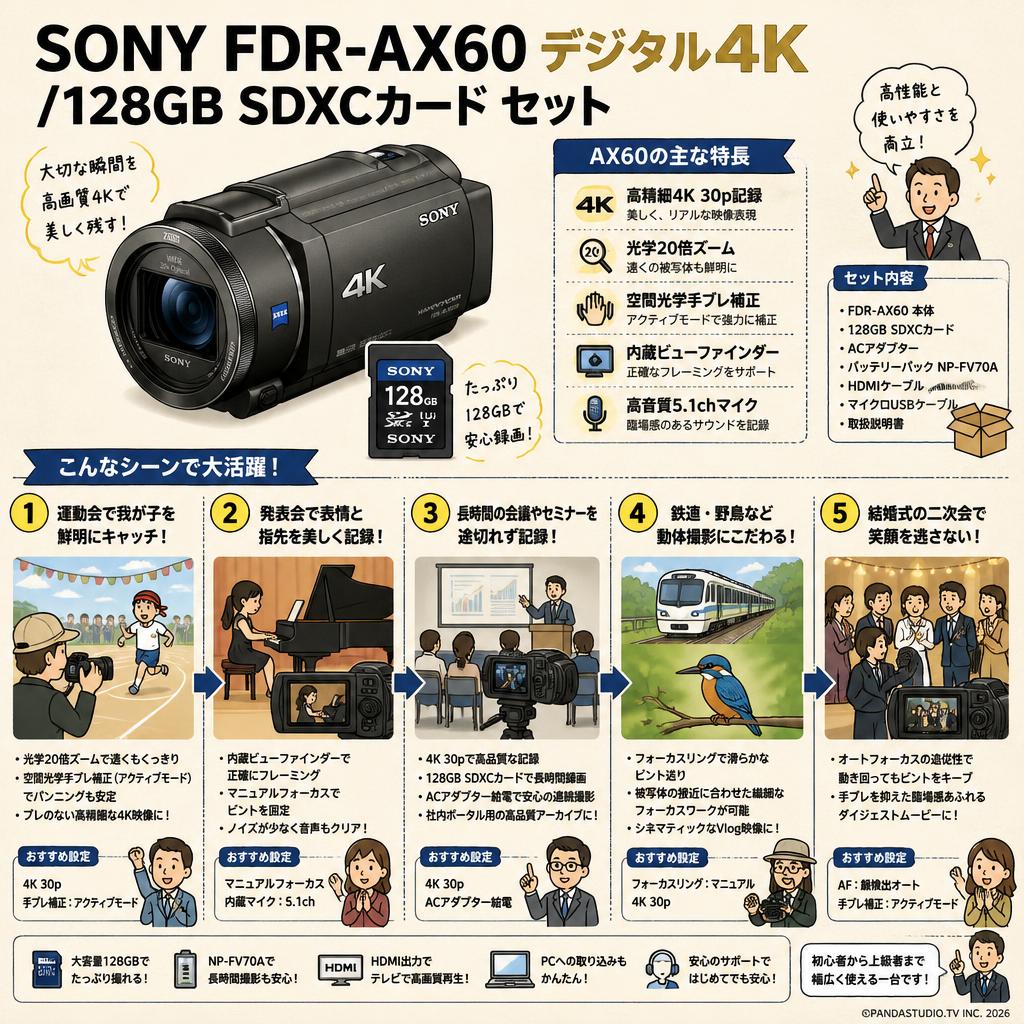 SONY FDR-AX60 デジタル４K / 128GB SDXCカード セット 用途