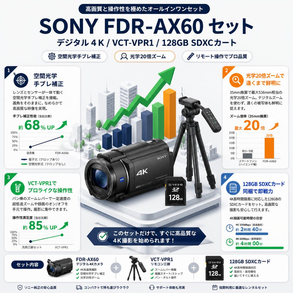 SONY FDR-AX60 デジタル４K / VCT-VPR1 / 128GB SDXCカード セット セールスポイント