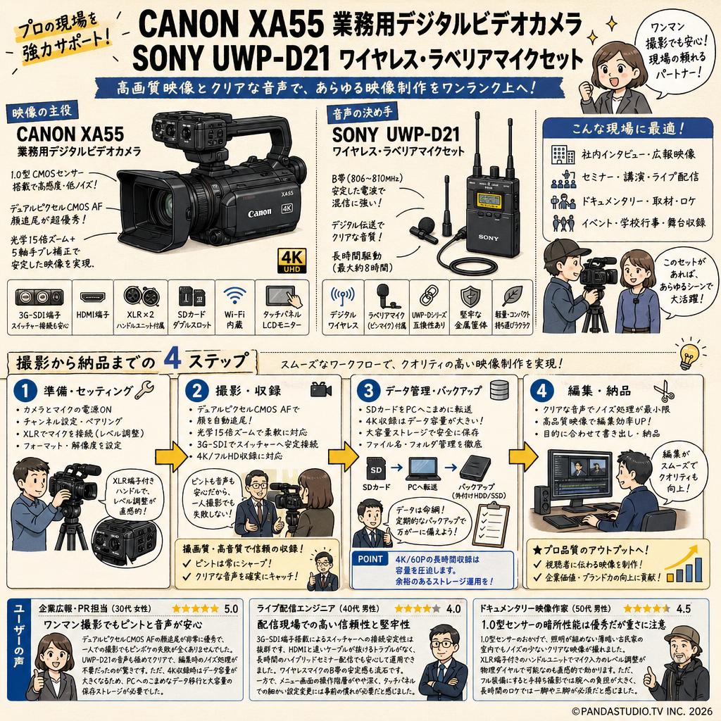 CANON XA55 業務用デジタルビデオカメラ / SONY UWP-D21 ワイヤレス・ラベリアマイクセット インターネット上のお客様の声（評判）