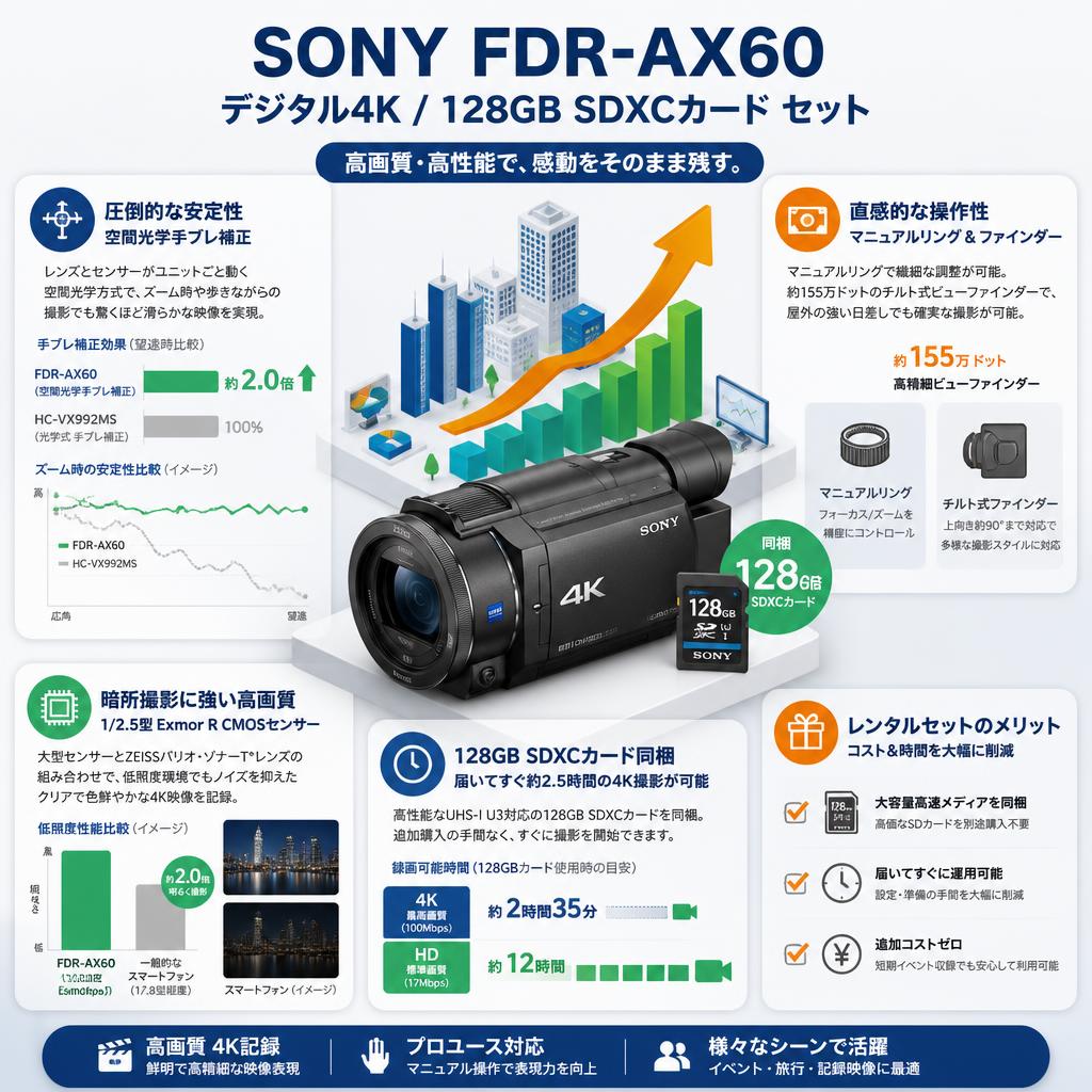SONY FDR-AX60 デジタル４K / 128GB SDXCカード セット セールスポイント