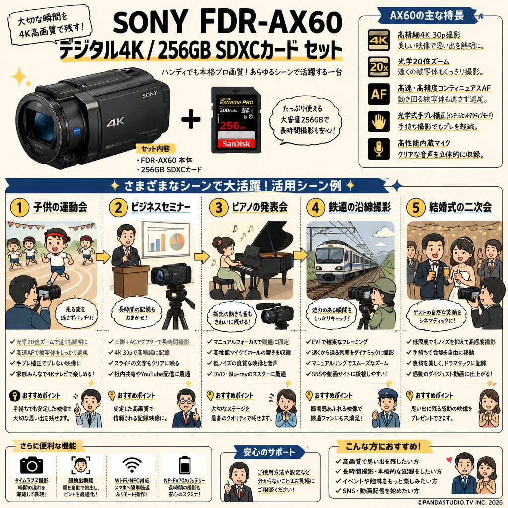 SONY FDR-AX60 デジタル４K / 256GB SDXCカード セット 用途