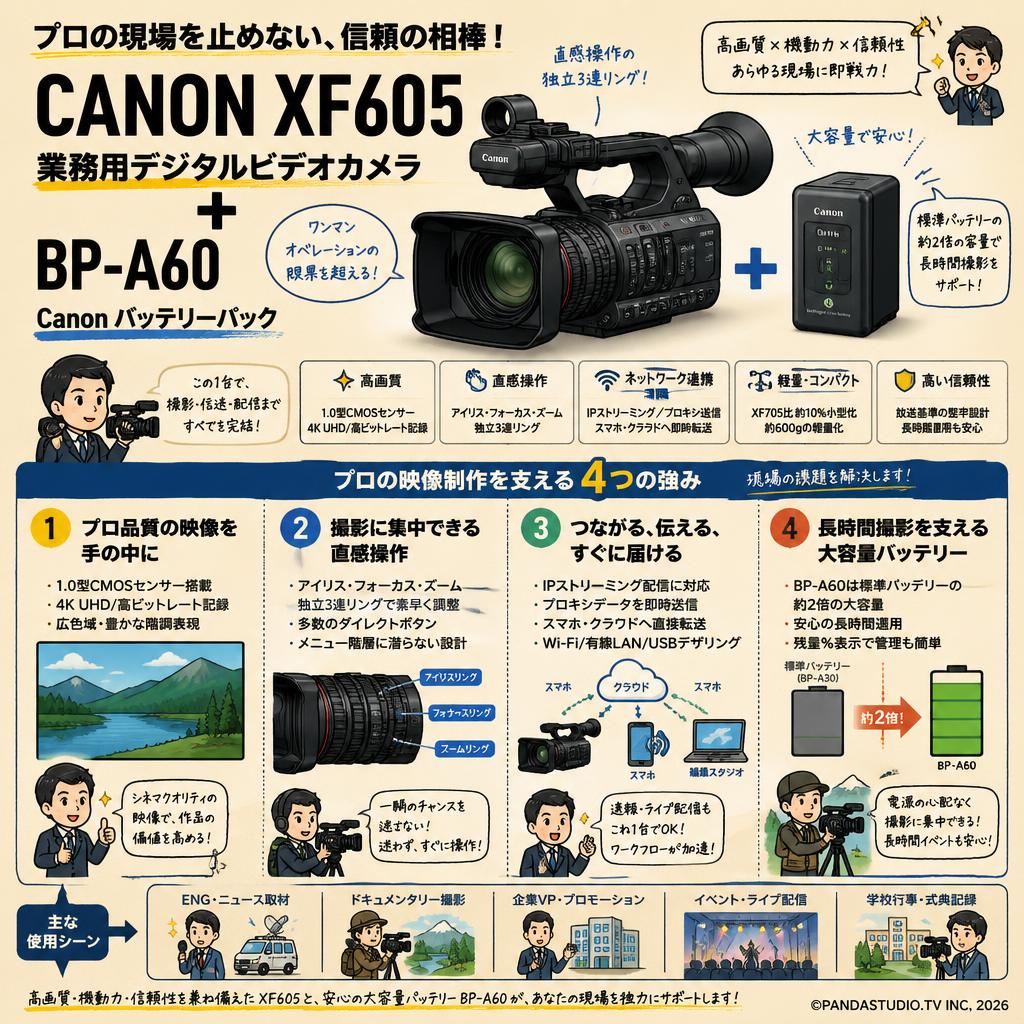 CANON XF605 業務用デジタルビデオカメラ/ BP-A60 Canon バッテリーパック 概要