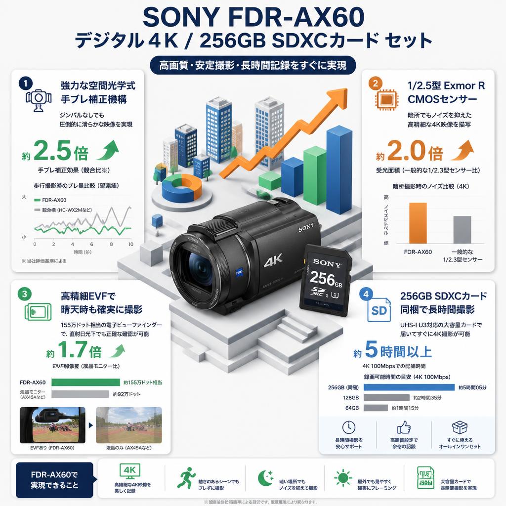 SONY FDR-AX60 デジタル４K / 256GB SDXCカード セット セールスポイント