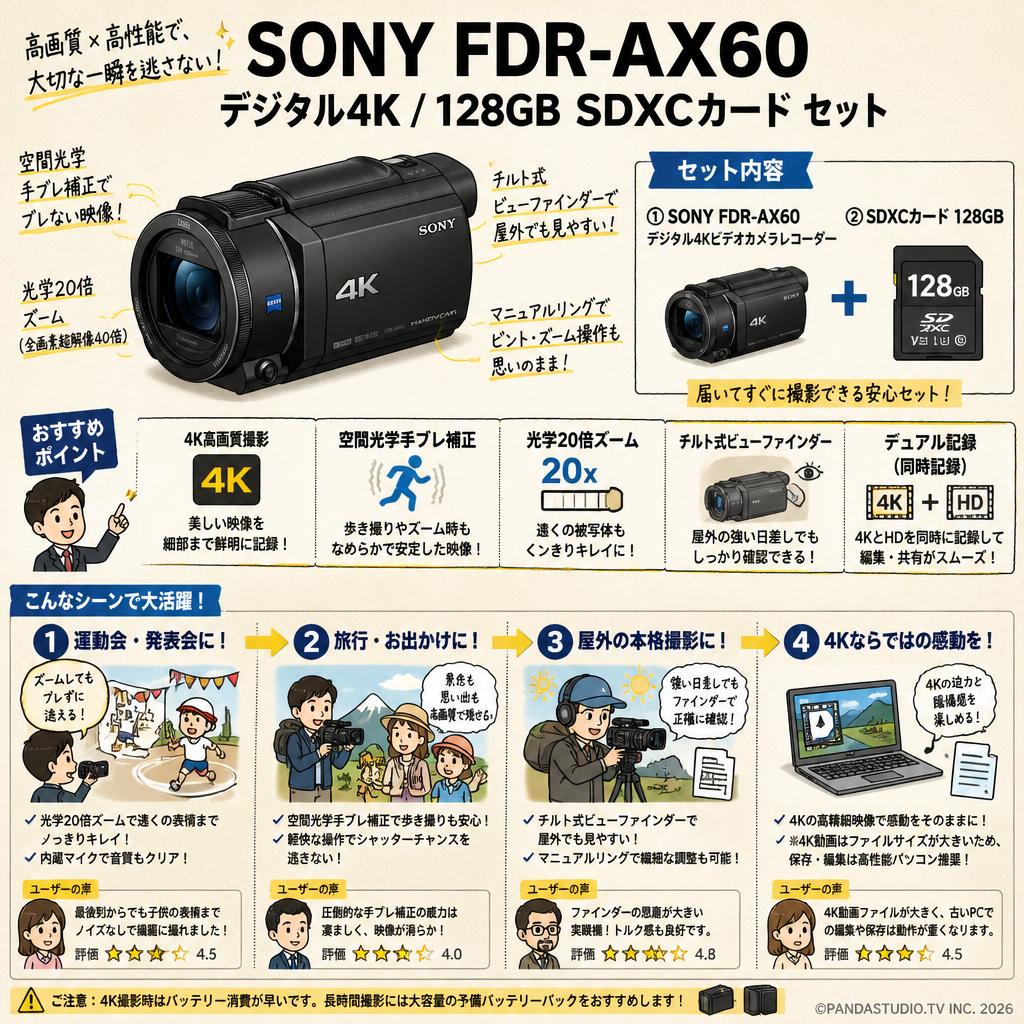 SONY FDR-AX60 デジタル４K / 128GB SDXCカード セット インターネット上のお客様の声（評判）