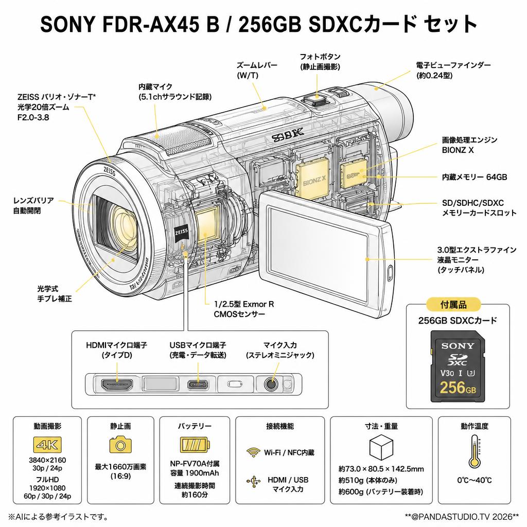 SONY FDR-AX45 B / 256GB SDXCカード セット スペック