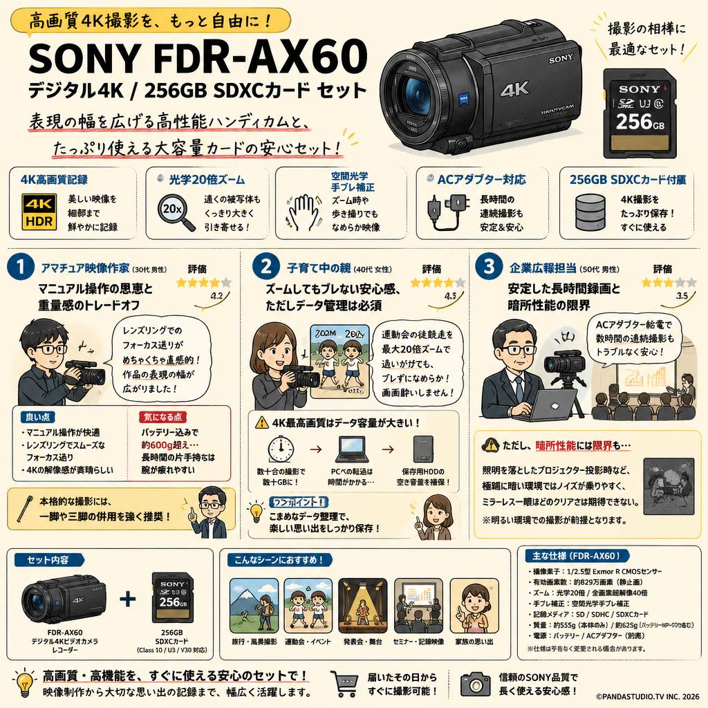SONY FDR-AX60 デジタル４K / 256GB SDXCカード セット インターネット上のお客様の声（評判）