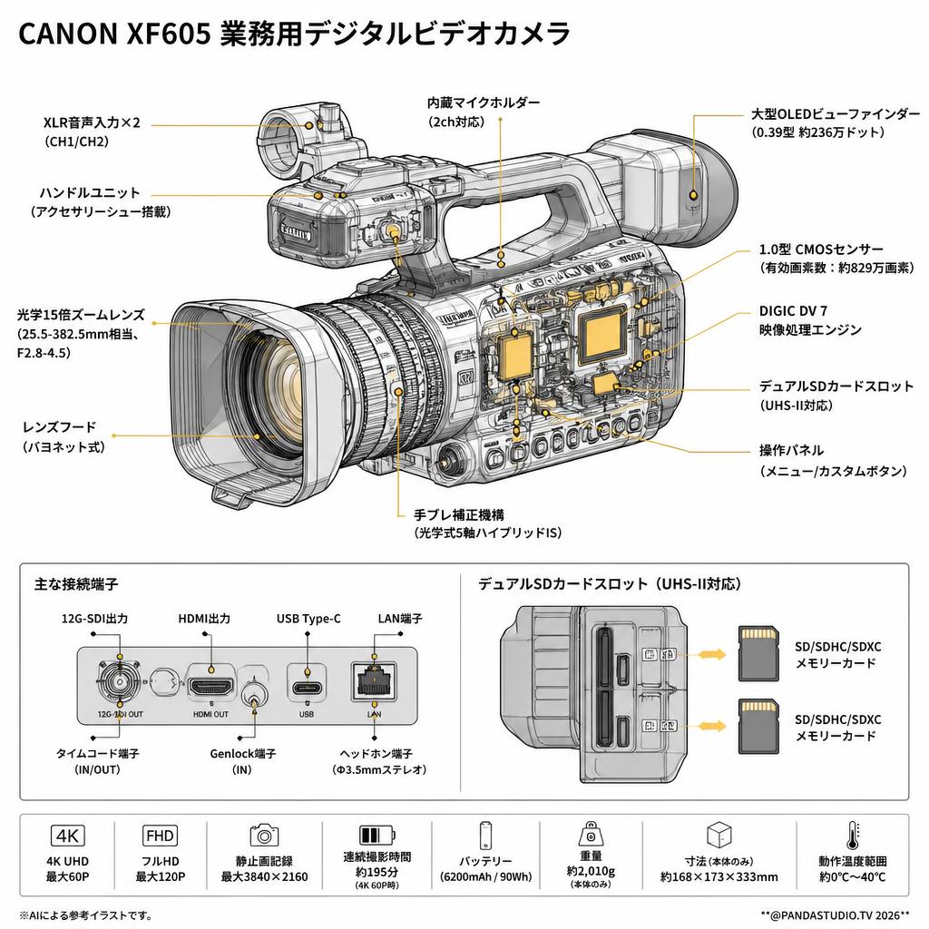 CANON XF605 業務用デジタルビデオカメラ スペック