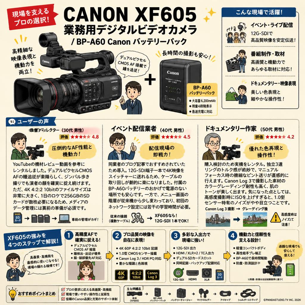 CANON XF605 業務用デジタルビデオカメラ/ BP-A60 Canon バッテリーパック インターネット上のお客様の声（評判）