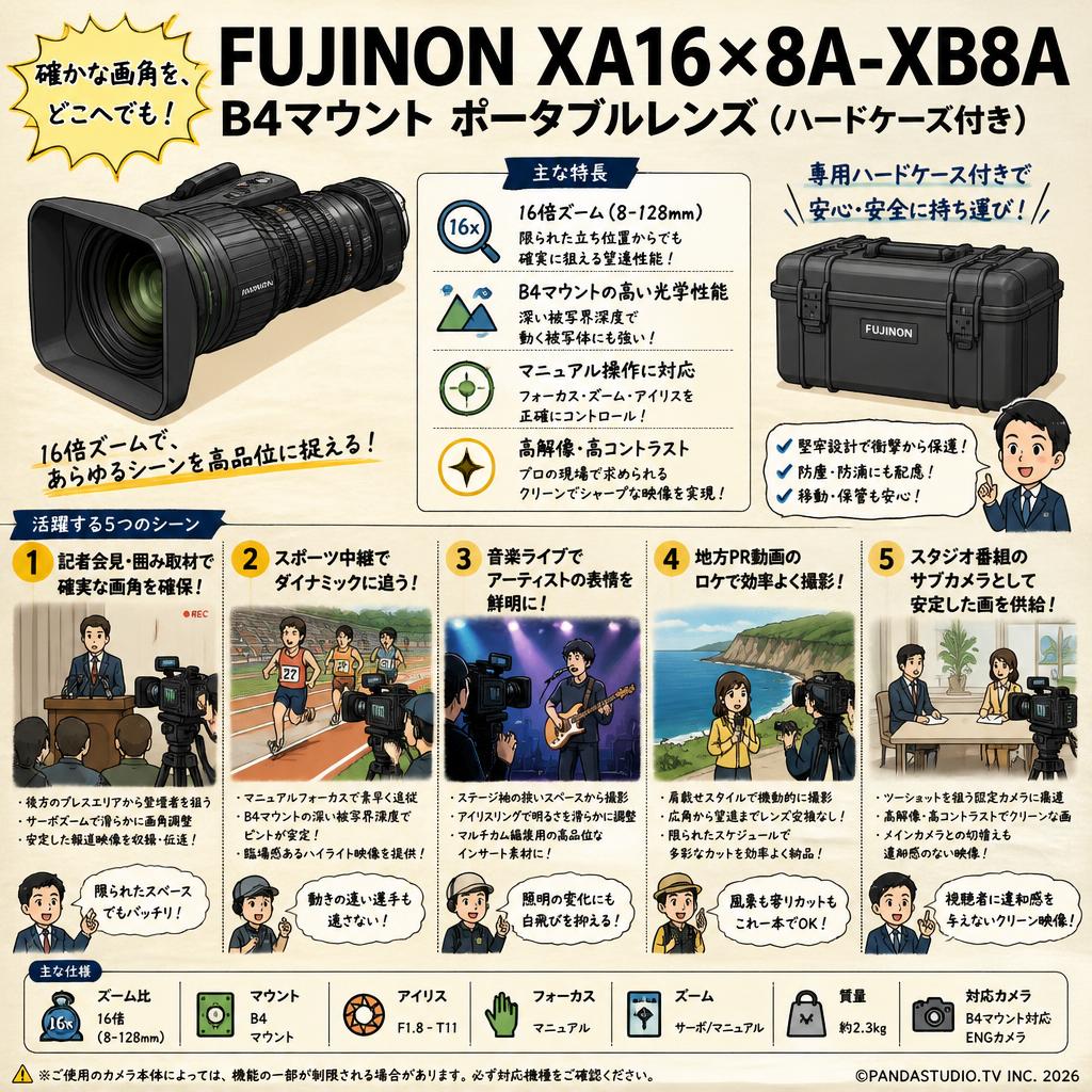 FUJINON XA16×8A-XB8A B4マウント ポータブルレンズ(ハードケース付き) 用途