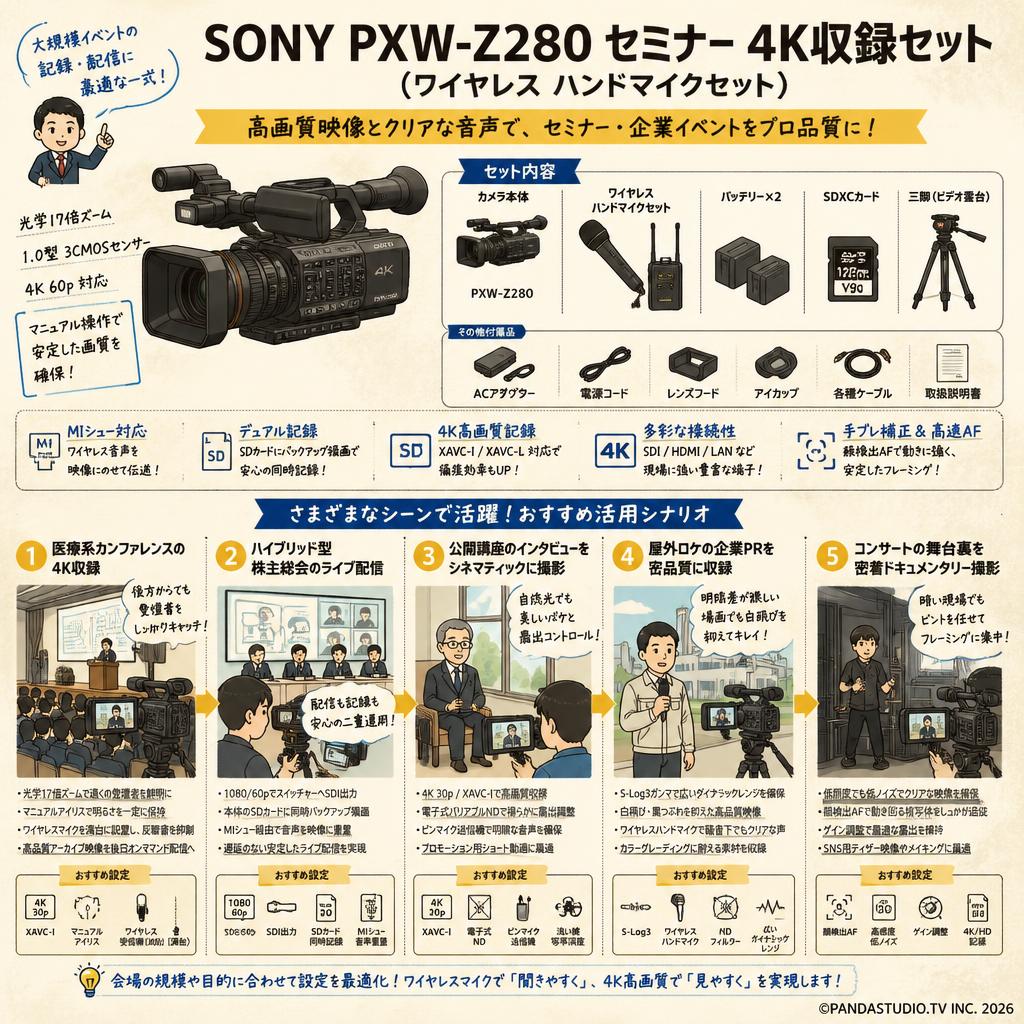SONY PXW-Z280  セミナー 4K収録セット （ワイヤレス ハンドマイクセット） 用途